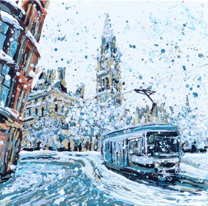 Open Edition – Signed and Numbered Small Collectors Print – A Snowy Day in Manchester
