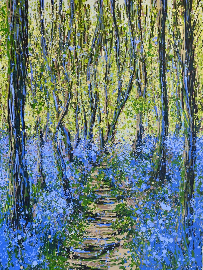 Chilham Kent Woodland Print – Spring Bluebells Path (Limited Edition Giclée Print – Large)