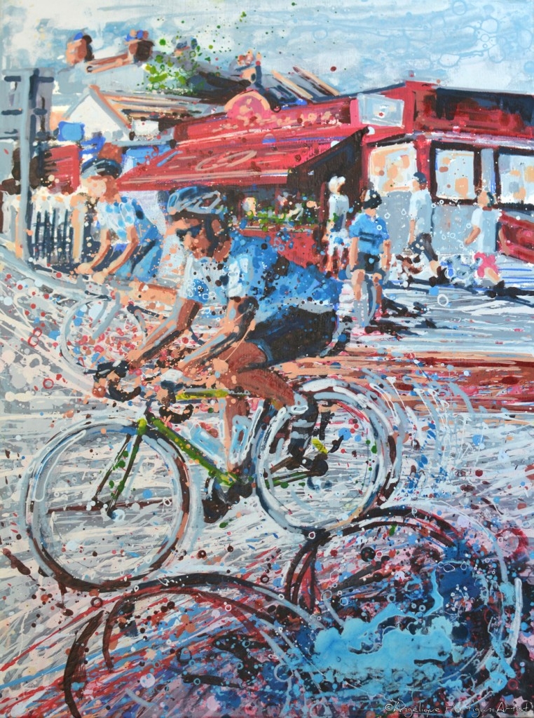 Crystal Palace London Street Scene – Dulwich Paragon Cyclists at Paradou Café (Giclée Print – Small)