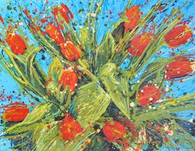 Open Edition – Signed and Numbered Small Collectors Print – Explosion of Red Tulips