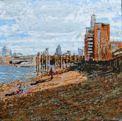 Open Edition – Signed and Numbered Small Collectors Print – Sunshine On South Bank Beach Oxo Tower