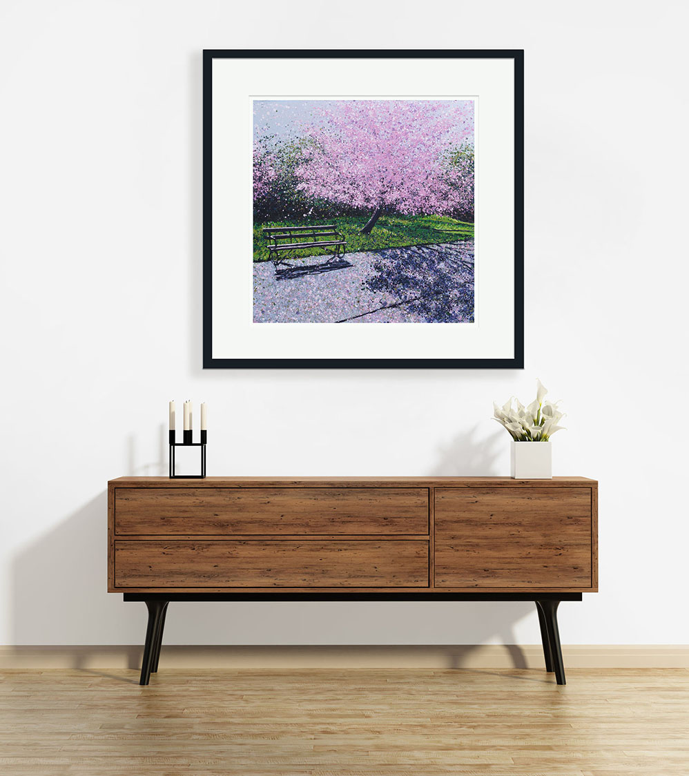 Signed limited edition giclee print – Cherry Blossom and Bench II