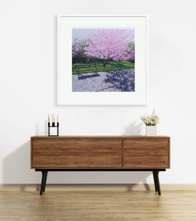 Signed limited edition giclee print – Cherry Blossom and Bench II