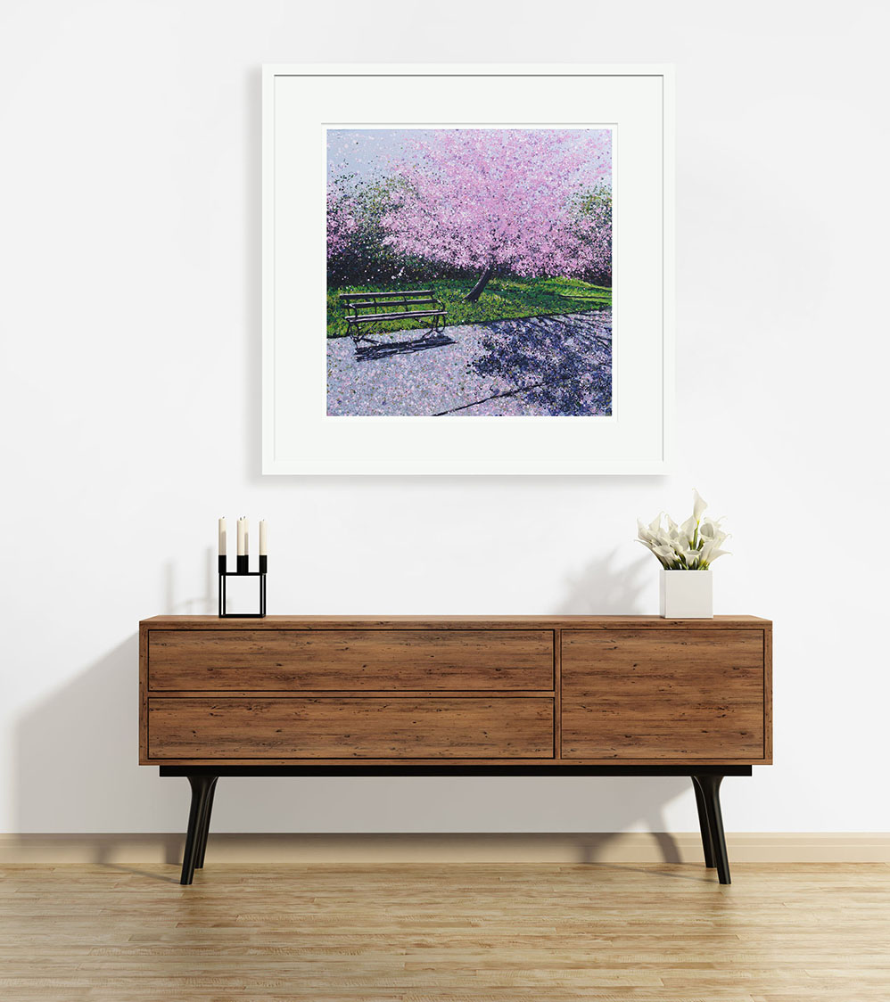 Signed limited edition giclee print – Cherry Blossom and Bench II