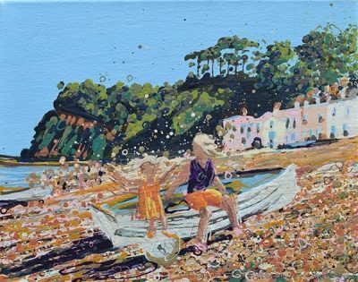 Shaldon Devon Beach Scene – Woman and Child on Rowing Boat (Giclée Print – Small)